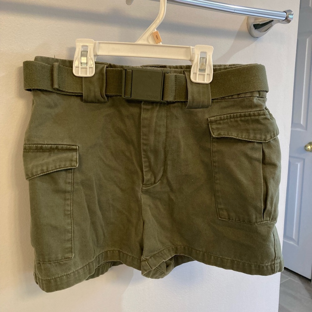 Tna Artzia Cargo 3" Short High-Waisted Belted Utility Cargo Shorts Green Small